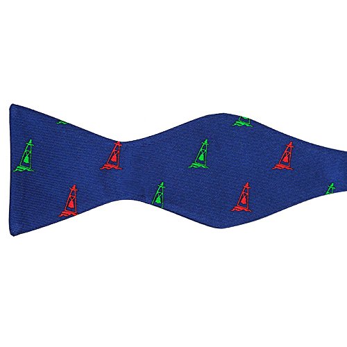 SummerTies Buoy Bow Tie - Green & Red on Navy, Printed Silk, Adult Tie Yourself Bow Tie