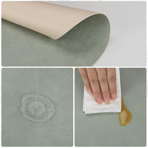comfoyar Set of 6 American Placemats and Coasters Double Side Green White Round, Non-Slip Leather American Placemats Washable and Waterproof for Kitchen, Party Table 33 x 33 cm