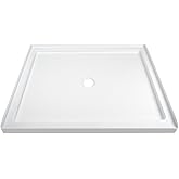 DeerValley 48"L X 30"W Shower Base in White with Single Threshold and Center Drain, Center Drain Location, Small Rectangle Ac