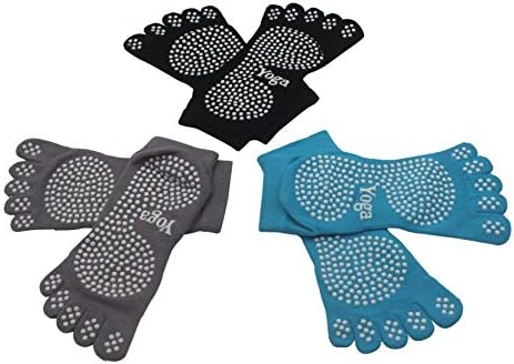 YL trd 3 Pairs of Full-toe Non Slip Skid Yoga Socks Pilates Barre Socks with Grips