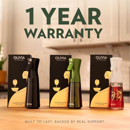 FLAIROSOL OLIVIA SIGNATURE Advanced Cooking Oil Sprayer Technology, Portion Control & Fine Mist, Refillable Glass Bottle, Drip & Leak Proof, Air Fryer