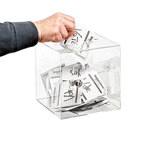 AdirOffice Acrylic Ballot Box Donation Box with Easy Open Rear Door (8x8x8, Clear)