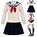 Japanese School Girls Short Sleeve Uniform Sailor Navy Blue Pleated Skirt Anime Cosplay Costumes sweater with Socks setXS(Tag S)