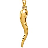JewelryWeb 14k Solid Yellow Gold Hollow Italian Horn Pendant Necklace 51x10mm Wide Pendant for Women
