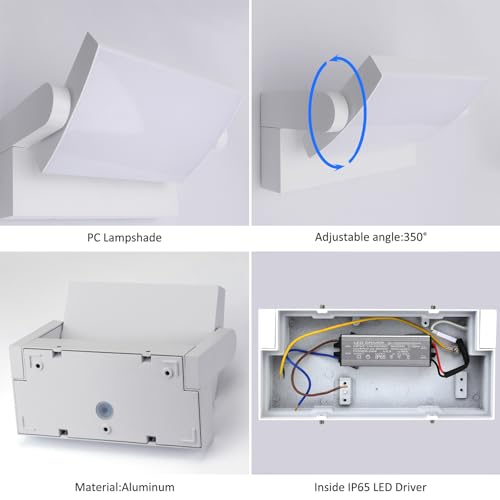 Klighten 24 W LED Wall Lamps Outdoor Indoor IP65, Outdoor Lamps Adjustable Modern Aluminium Wall Light for Hallway Entrance Gardens, Warm White 2700K-3000K, White