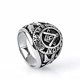 Oakky Jewelry Mens Stainless Steel Domineering Vintage Freemason Masonic Rings, Black and Silver Size 12
