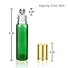 Olilia Glass Roll on Bottles with Metal Roller Balls, Essential Oils Key included 12 Pack of 10ml(1/3oz) (Green - Gold Lids)