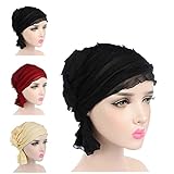 Ever Fairy 3 Colors Pack Chemo Cancer Head Scarf Hat Cap Ethnic Cloth Print Turban Headwear Women Women's Ruffle Beanie Scarf