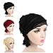 Ever Fairy 3 Colors Pack Chemo Cancer Head Scarf Hat Cap Ethnic Cloth Print Turban Headwear Women Women's Ruffle Beanie Scarf
