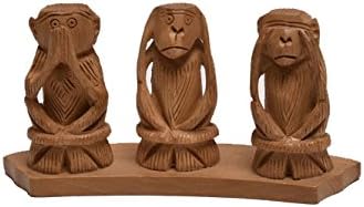 Kraft Artefacto Haus Beautiful Wooden Monkey 3 Wise 2" -Hear Speak See No Evil Set Showpiece Wooden Statue - Lucky Figurine - Home Décor Gift Item