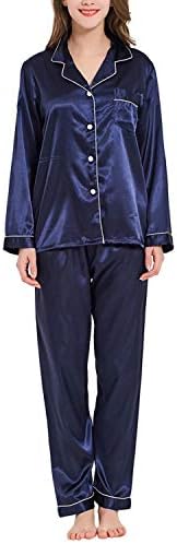 LadieshowWomen Pajamas Satin Ladies Pj Set Long Sleeve Sleepwear Two Piece Set