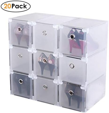 STORE Shoe Boxes 20 Pieces Clear Plastic Shoe Storage Boxes Stackable Foldable Shoe Box Organizer Trainer Drawer for Women/Men (29x18x18cm)