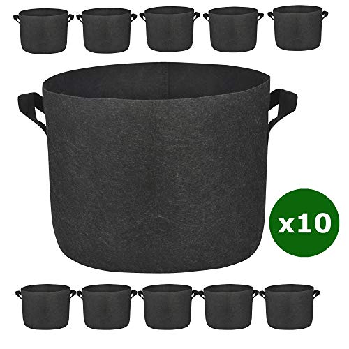MEARTEVE 10 Pack 10 Gallon Premium Grow Bags, Heavy Duty Nonwoven Fabric Plants Pots with Handles, Indoor & Outdoor Grow Containers for Vegetables and Fruits