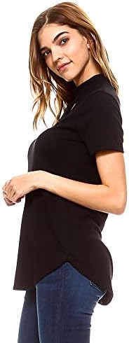 Gaze Keyhole Neck Shirt High Choker Neck Top Ribbed Short Sleeve Tee Shirt