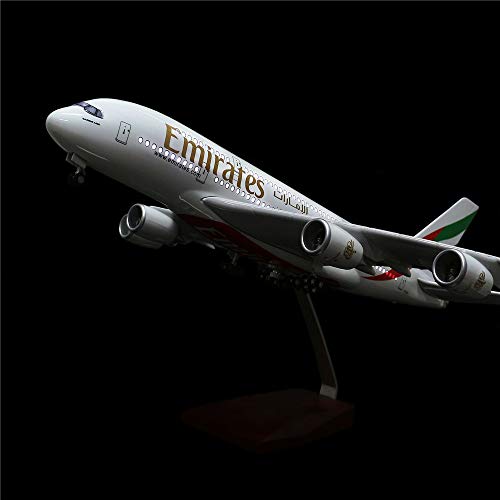 24-Hours 18"1:160 Scale Assembled Airplane Model Kits for Adults Emirates A380 with LED Light(Touch or Sound Control) Diecast Plane for Decoration or Gift