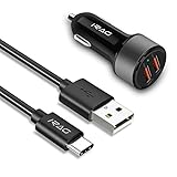iRAG CRG1 Car Charger for Google Pixel/Pixel XL/2/2 XL-36W Quick Charge 3.0 Two-Port USB Adapter with 6 ft USB Type C to A Fast Charging Cable Cord