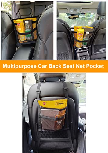 High Density 3-Layer Mesh Netting Bag for Car- Elastic Dog Car Barrier Seat Back Organizer, Car Net Pocket Handbag Holder Between Seats (Metal Hooks)