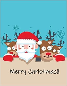 Merry Christmas Santa Claus And Deers On Blue Cover And