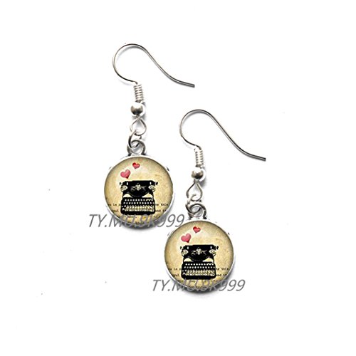 Yao0dianxku Old Typewriter Earrings Old Typewriter Stud Earrings Old Typewriter jewelry Glass Cabochon Earrings.Y260 (2)
