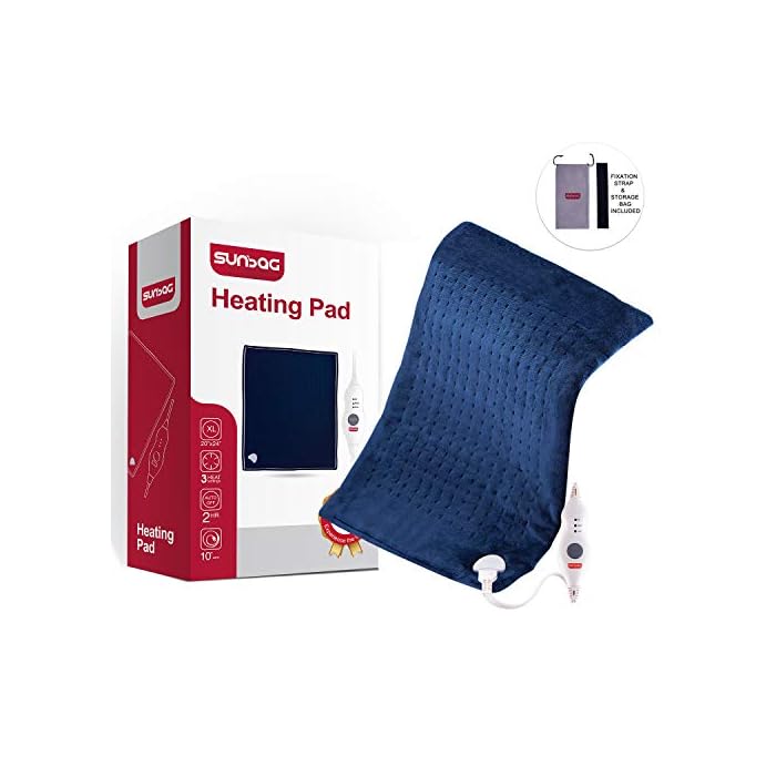 Sunbag King Size Dry/Moist Electric Heating Pad with Fast-Heating, Auto Shut Off, 3 Heat Settings,Pain Relief for Back…