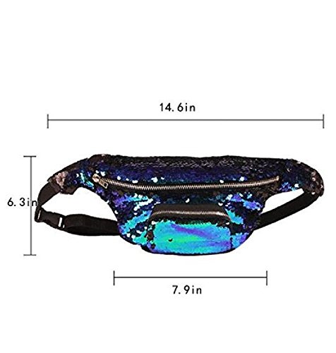 YuKing Unisex Mermaid Sequins Fanny Waist Pack Double Color Beach Waist Bag Casual Sport Outdoor Travel Crossbody Bags (Green/Black)