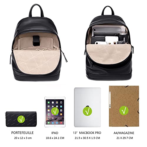 David Jones - Men's Backpack – Medium Backpack, 13 Inches Laptop Laptop PU Leather – Daypack Backpack Casual Elegant – Multifunctional Work School Travel Daily – Black
