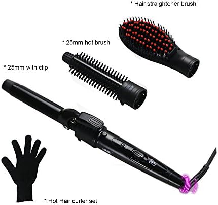 Hann 3 in 1 Professional Interchangeable Ceramic Hair Curling Stick Set with Hair Curler Hot Brush & Hair Straightner Brush & Heat Protective Glove