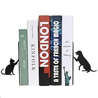 MsFun Cat and Dog Bookends Decorative Animal Shape Bookend, Book Stand for School Office Desktop File Organizer Cool Book Rack,Decor Bookends for Kids Room Bookshelf Bookcase for Students (Black)