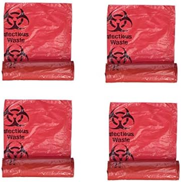 Medical Action Infectious Waste Bag, Red, 3 Gallon, 14.5" x 19", 4 Pack (20 Count)