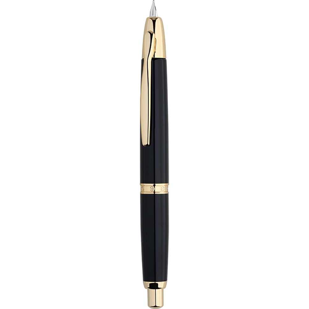 Majohn A1 Press Fountain Pen Fine Nib with Box, Retractable Black Metal Ink Pen with Converter Writing Set (Golden Clip Version) — image 1