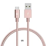 LAX Gadgets Micro USB Android Charging and data Sync Cable 2.0, Durable Nylon Braided - Tangle Free cable for Samsung, HTC, Motorola, Nokia, Kindle, MP3, Tablet and more[6 Feet-Rose Gold]