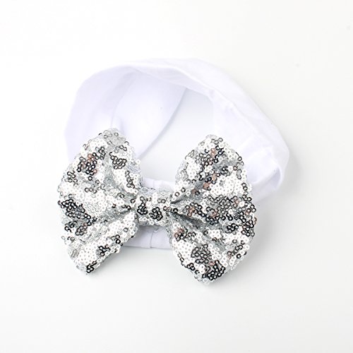 Slowera Baby Girls 2PCS Sets Cotton Tulle Sequins Diaper Cover Bloomers and Headband (White Silver, M: 6-12 Months)
