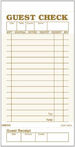 DayMark ACR-T3624 Guest Check Bond, 1 Part, Tan, 6-3/4" Length x 3-13/32" Width (Case of 50 Packs, 100 Sheets per Pad)