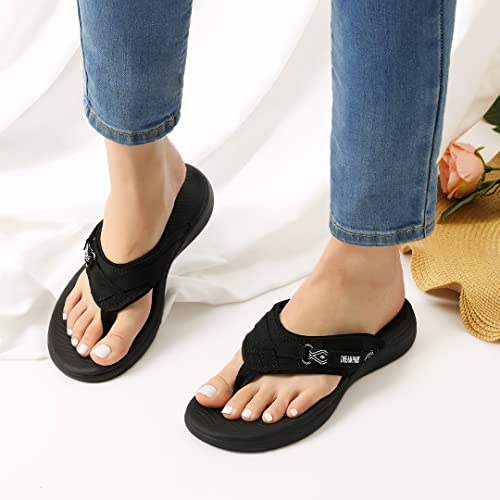 DREAM PAIRS Women's Breeze-1 Arch Support Flip Flops Comfortable Thong Sandals, Black, Size 8 