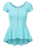 JJ Perfection Women's Short Sleeve Zipper Peplum Top