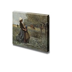 Les Deux Soeurs Dans La Prairie by Jean-Baptiste-Camille Corot - Canvas Print Wall Art Famous Painting Reproduction - 12" x 18"