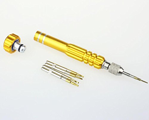 Metal Repair Open Tools Kit Screwdrivers Set With 5 Head Storage In Handle For iPhone Samsung Cellphone Smart Phone (Gold)
