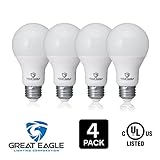 Great Eagle 100W Equivalent LED Light Bulb 1640 Lumens A19 or A21 Cool White 4000K Dimmable 14-Watt UL Listed (4-pack)