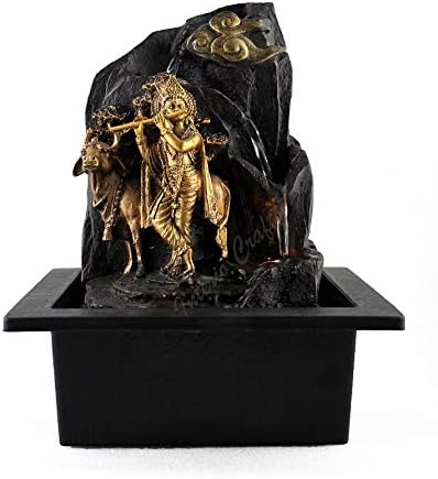 Interio Crafts Lord Krishna Water Fountain | Indoor Water Fountain for Office and Home Decor | Water Fountain with LED Light (Material : Polyresin, Size : 22(L) x 18(B) x 27(H) cms).