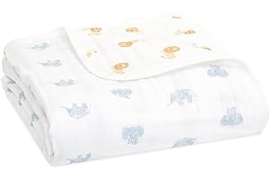 aden + anais 100% Organic Cotton Muslin Baby Blanket Crib Bedding for Newborn Baby and Toddler, Nursery Blanket for Boys and Girls, Baby Registry and Shower Gift - Animal Kingdom, Hello Elephants