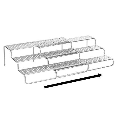 mDesign Adjustable, Expandable Kitchen Cabinet, Pantry, Shelf Organizer/Spice Rack - 3 Level Storage - Up to 25" Wide, Pack of 2, Silver Finish - Thumbnail 7