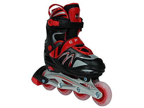 Epic Skates Drift Adjustable Inline Roller Skates W/LED Light Up Wheels, Black/Red, Adult 5-8
