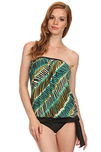 Dippin' Daisy's Jungle Strapless Bandeau Blouson Tie Tankini Size 10