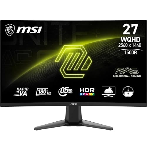 MAG 27CQ6FA Monitor Gaming 27" WQHD Curvo - Pannello VA Rapid 1500R (2560 x 1440), 180 Hz / 0.5ms (GtG, Min.), Adaptive-Sync - DP 1.4a, HDMI 2.0b CEC