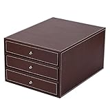 MyGift Executive 3-Drawer Leatherette Office Filing Document Cabinet Drawer Box, Brown