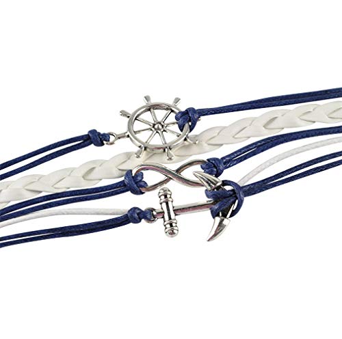 BLUETOP Nautical Bracelets for Women Navy Rudder Anchor Braided Weave Leather Rope Leisure Bracelet Style Collection