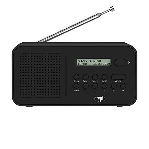 Crypto ReDi DB100 DAB/DAB + digitale e FM radio portatile, memoria per 40 DAB e 40 FM stazioni radio, schermo LCD, altoparlante incorporato, uscita ausiliaria, batteria 4xAA o USB alimentato (nero)