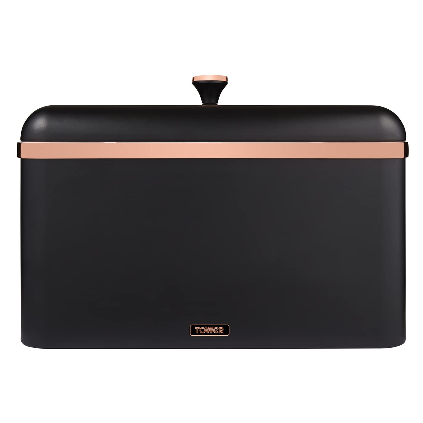 Tower Cavaletto Bread Bin with Removable Lid, Large Capacity, Durable Steel Body, Black and Rose Gold
