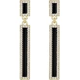 Black Waterdrop Rectangle Earrings Geometric Rhinestone Long Dangle Earrings Wedding Party Jewelry