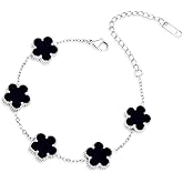 Silver Clover Bracelet for Women Dainty Silver Bracelets Charm Lucky Five Leaves Link Bracelet, Adjustable Chain Link Bracelets Fashion Jewelry Gift